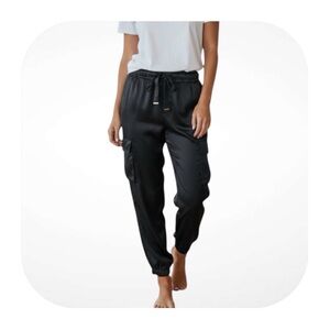 Rachel Zoe M black satin cargo joggers